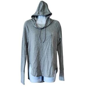Avia Womens Pullover Hooded Top Size S 4-6 Gray Hi-Low Thumbholes Lightweight